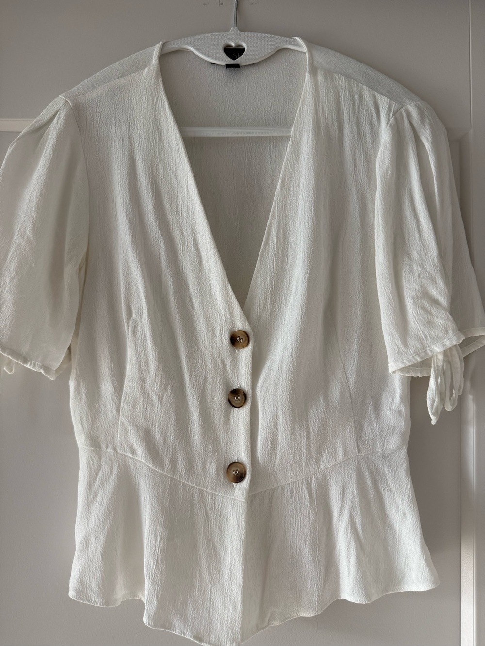 Topshop Cream V-Neck Button Peplum Blouse